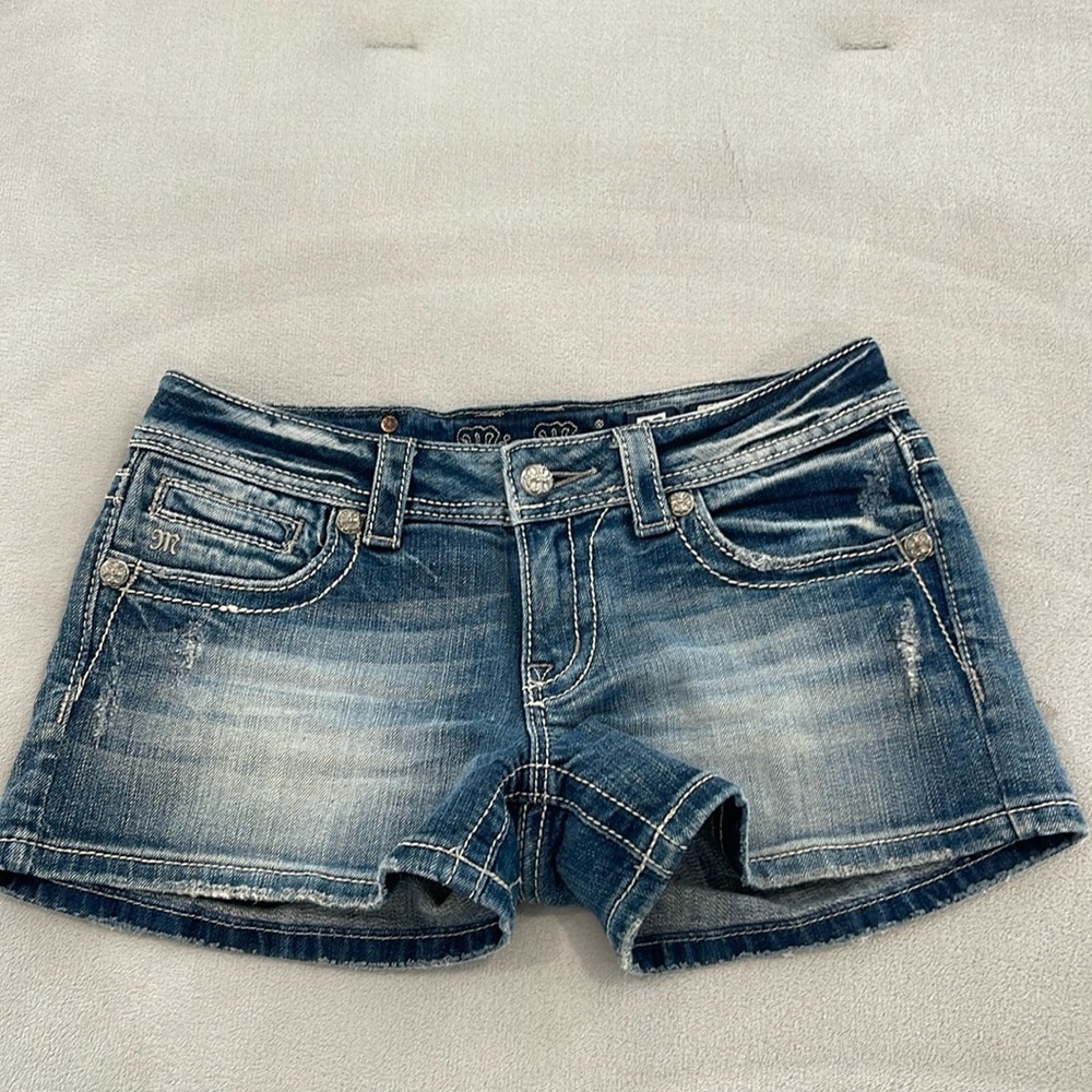 Miss Me shorts with rhinestones blue jeans color washed out look gently worn